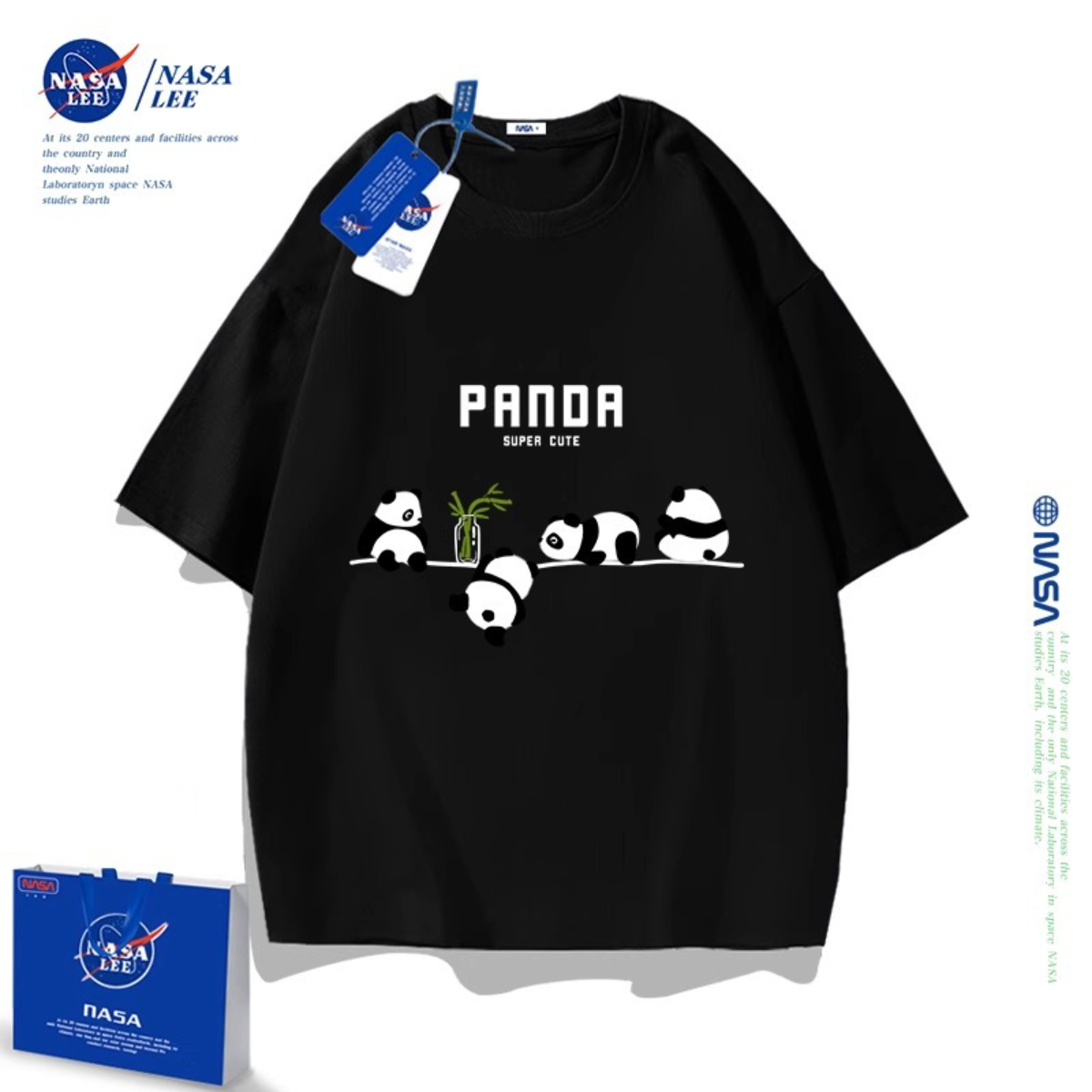 Tシャツ｜NASA・パンダ・プリント・カートゥーン・コットン・2024夏新作・ストライプ・レーディス・メンズ・服|undefined