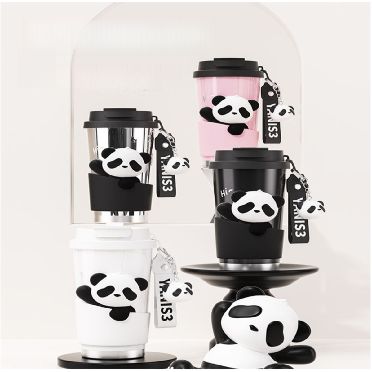マグボトル｜タンブラー・保冷保温・コーヒーカップ・蓋付き・ストロー付き・セラミック・立体パンダ・パンダパーツ付き・520ML|undefined