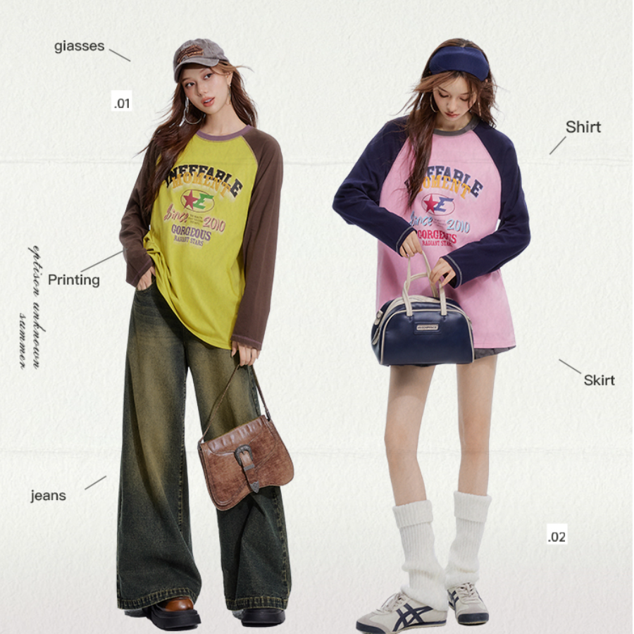 
EPTISON長袖Tシャツ・2024年秋新作・レトロ・アメリカン・カレッジスタイル・ラグランスリーブ・ゆったり・コットン・トップス|undefined