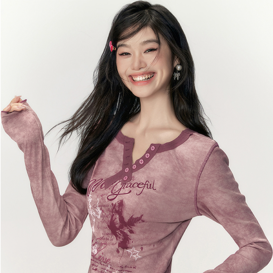 【インフルエンサーおすすめ】EPTISONTシャツ｜新作・スリムフィット・ショート丈・レトロ・プリント・Vネック・デザイン|undefined