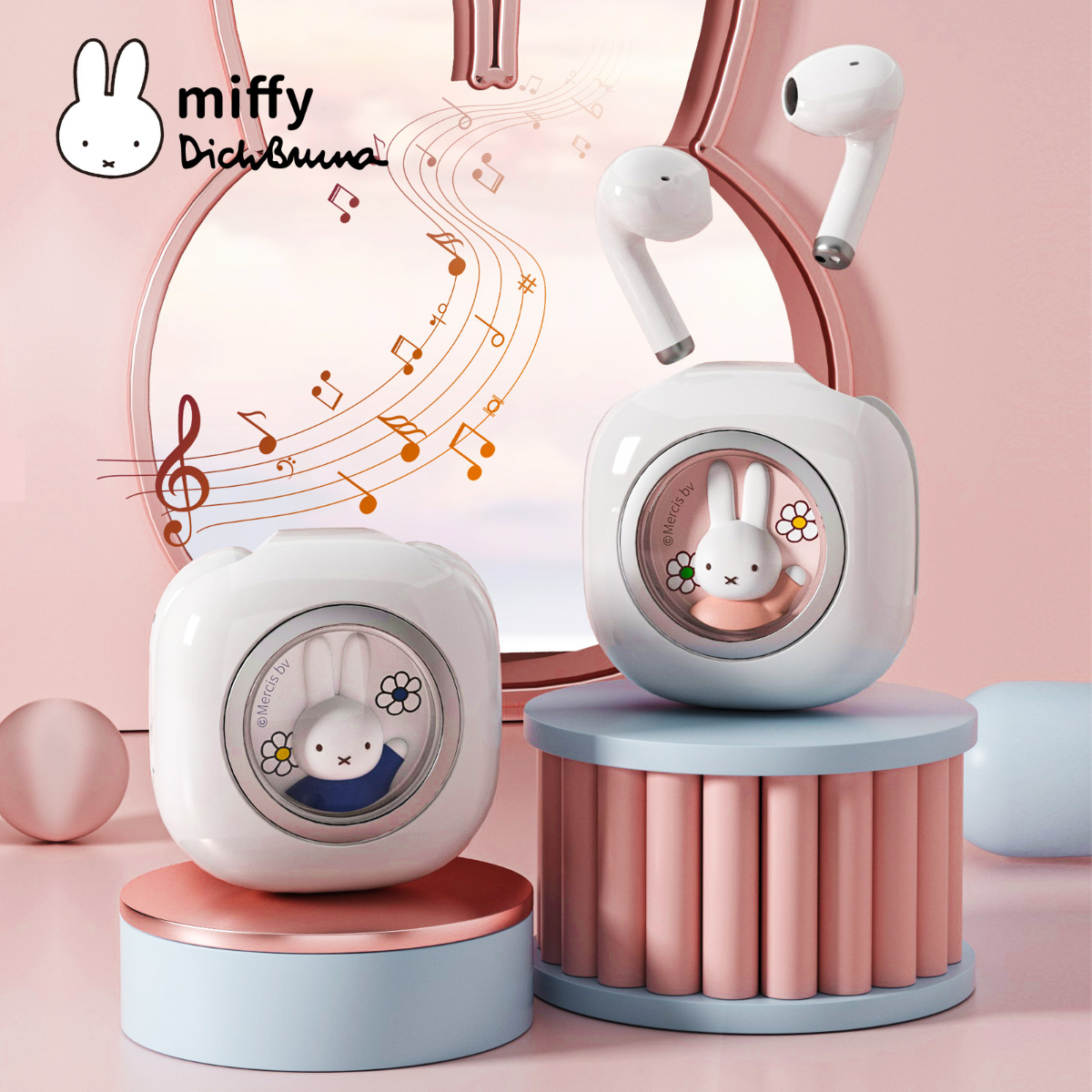 ミッフィー正規品・ワイヤレスイヤフォン｜Bluetooth・スマートフォン対応・音楽鑑賞・通話用・miffy・ Miffy・イヤホと充電器セット|undefined
