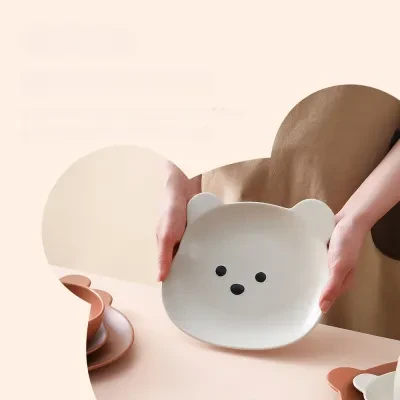 陶器製食器｜クマデザイン・サラダプレート・朝食用・食器セット・可愛い・カートゥーンスタイル