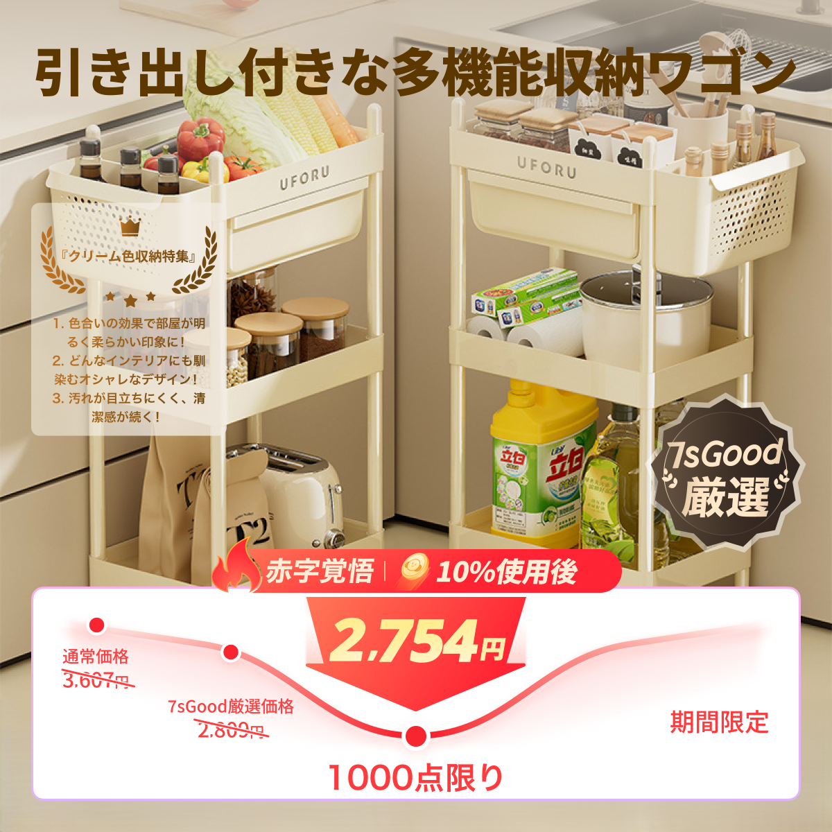 PH HOME キッチンワゴン｜収納ワゴン・キャスター付き・引き出し付き・家庭用・果物/野菜バスケット・移動可能・多機能・隙間収納・床置き|undefined