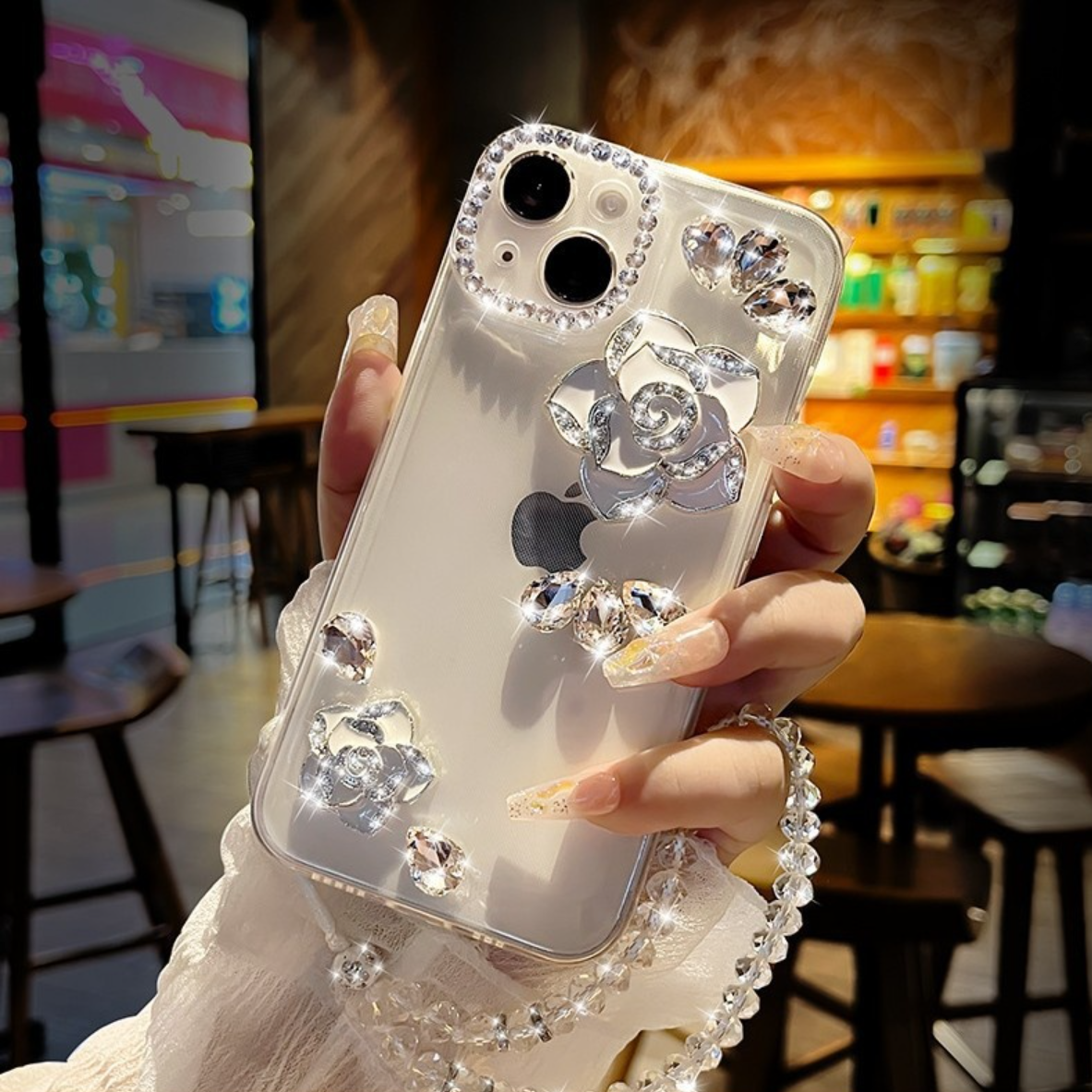 スマホケース｜iPhone15/14/16 Pro Max・iPhone向け・スマホケース・クリアケース・ラインストーン・椿・おしゃれ・かわいい|undefined