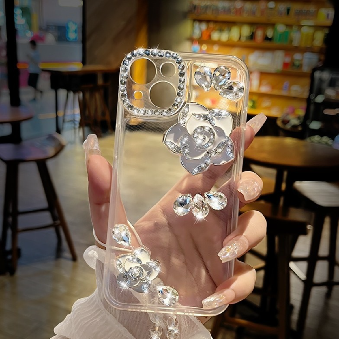 スマホケース｜iPhone15/14/16 Pro Max・iPhone向け・スマホケース・クリアケース・ラインストーン・椿・おしゃれ・かわいい|undefined