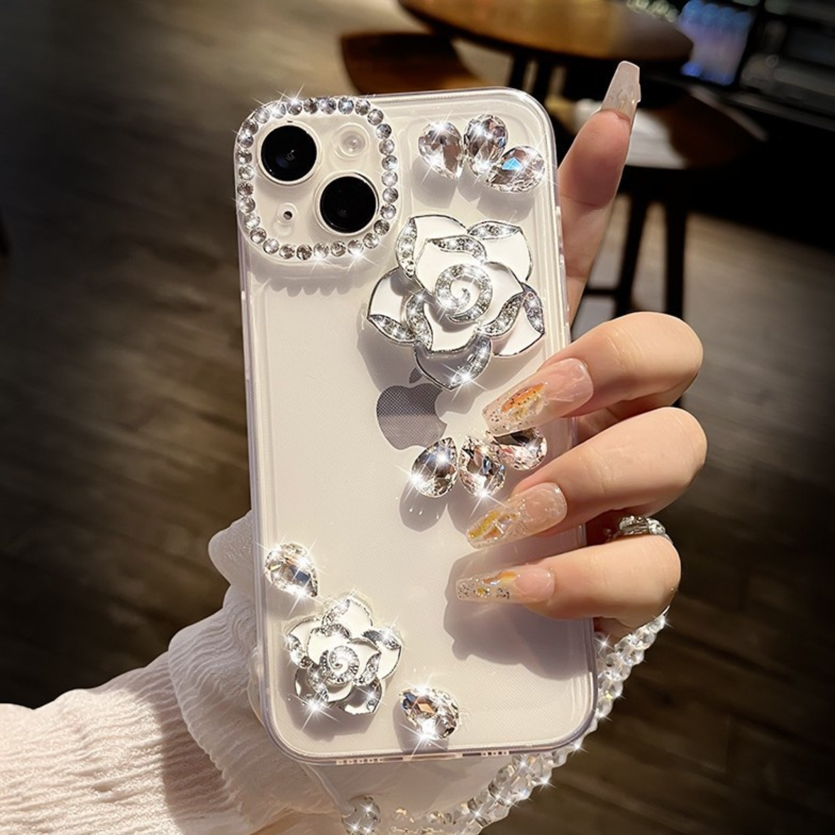 スマホケース｜iPhone15/14/16 Pro Max・iPhone向け・スマホケース・クリアケース・ラインストーン・椿・おしゃれ・かわいい|undefined