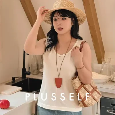 PLUSSELF トップス｜大きいサイズ・ラウンドネック・ノースリーブ・ベスト・インナー・春新作・ふっくらさん向け・着痩せ