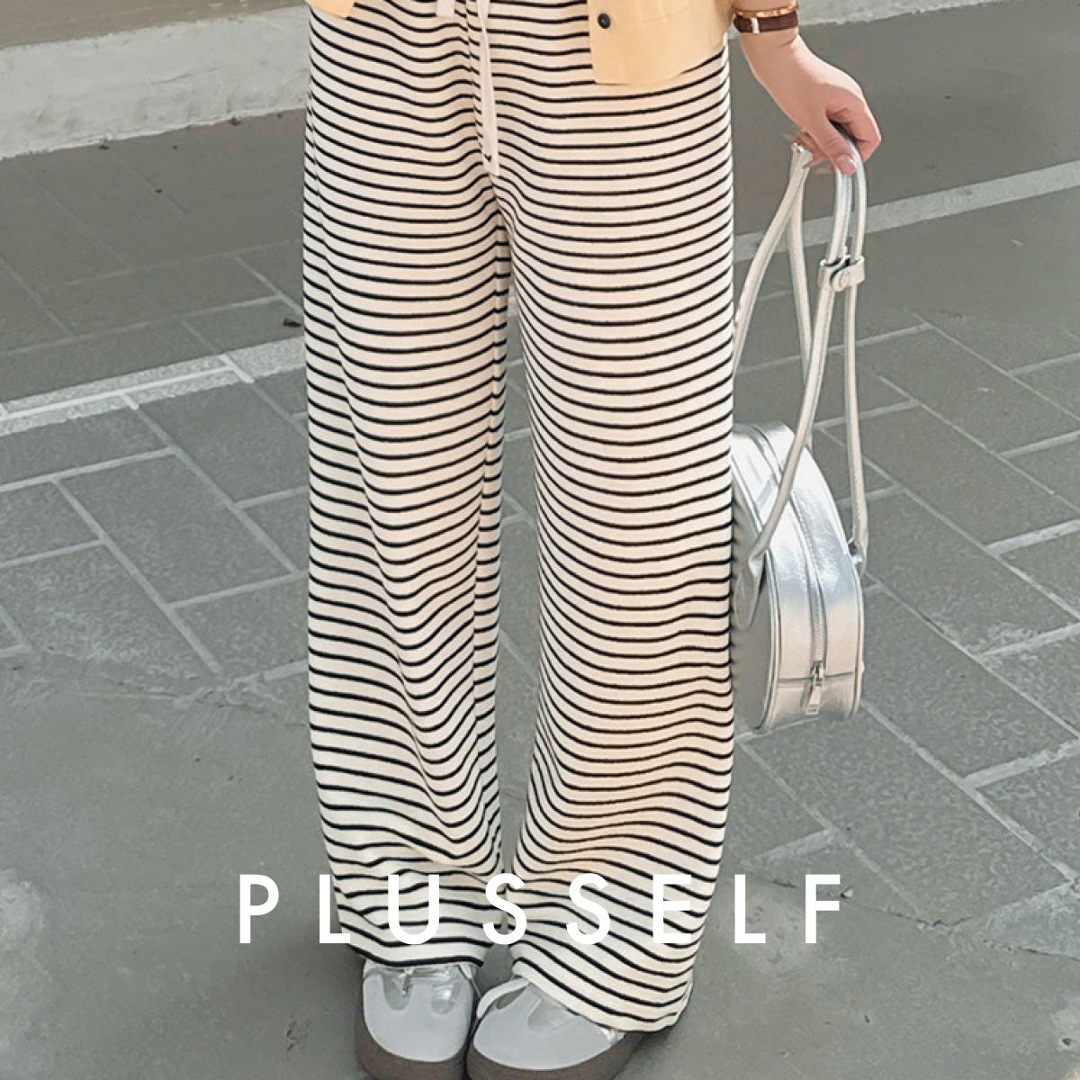 ワイドパンツ｜大きいサイズ・ストライプ・ファッション・レディース・ハイウエスト・ルーズ・ストレート|undefined