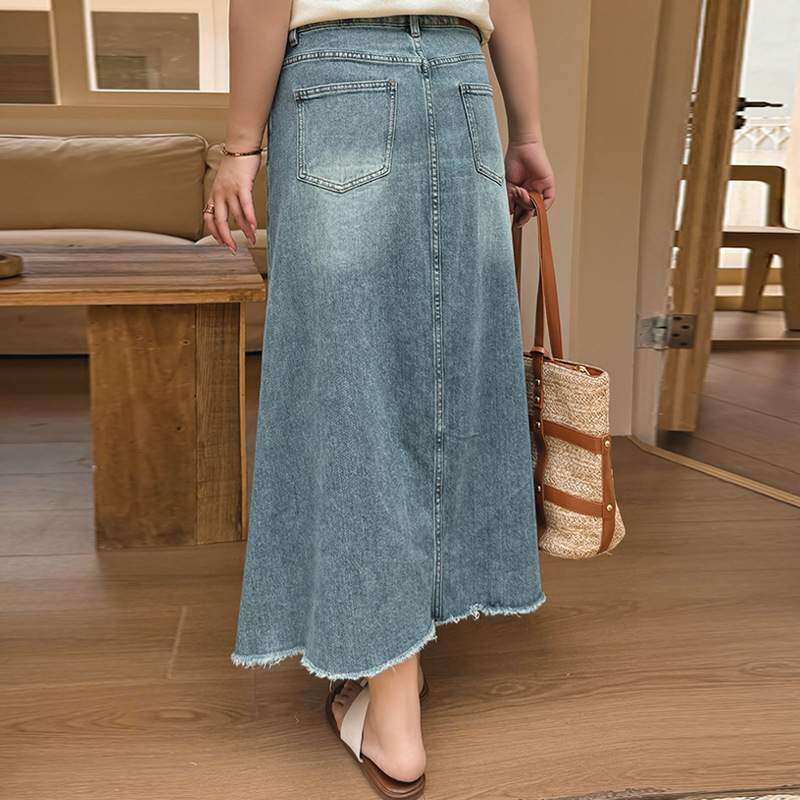 スカート｜大きいサイズ・レディース・ハイウエスト・体型カバー・マーメイドスカート・デニム・ゆったり・着痩せ|undefined