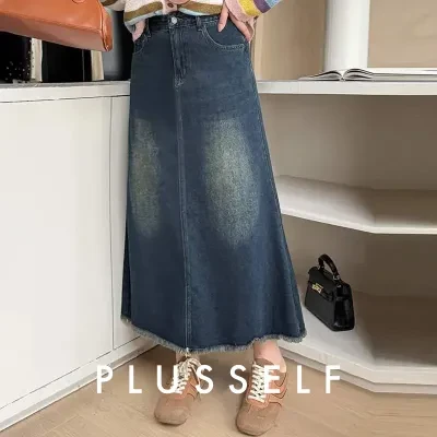 スカート｜大きいサイズ・ミディアム丈・デニムスカート・Aラインスカート・着痩せ・ゆったり・レトロ
