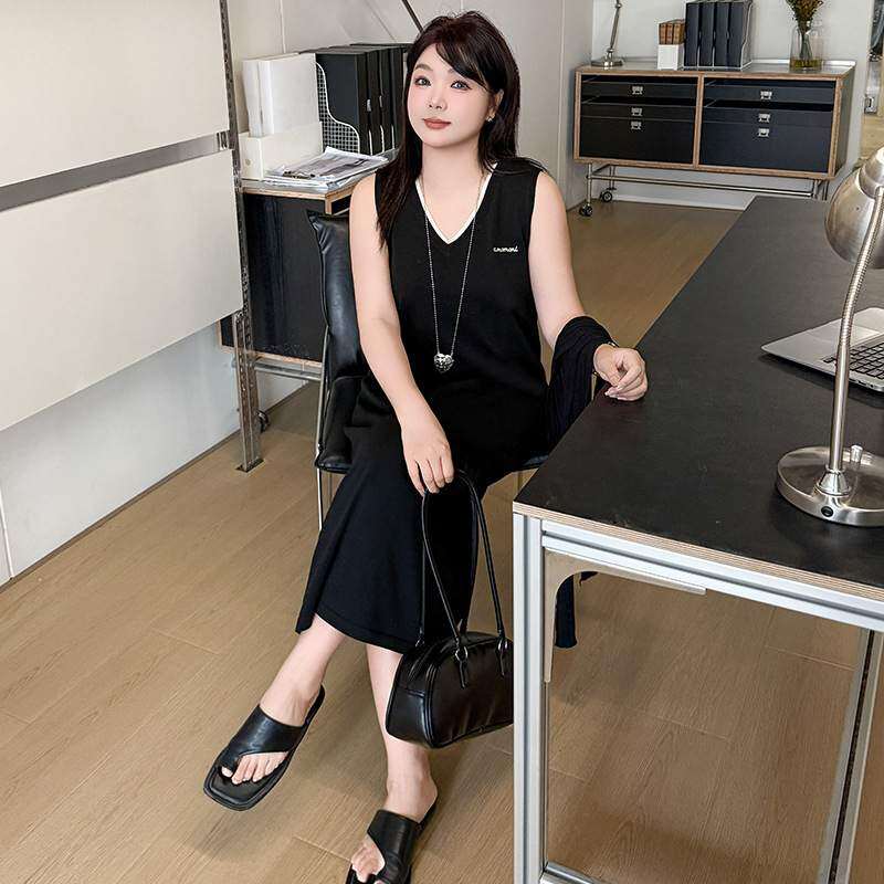 ワンピース｜Vネック・ニット・大きいサイズ・体型カバー・着痩せ・重ね着・夏|undefined
