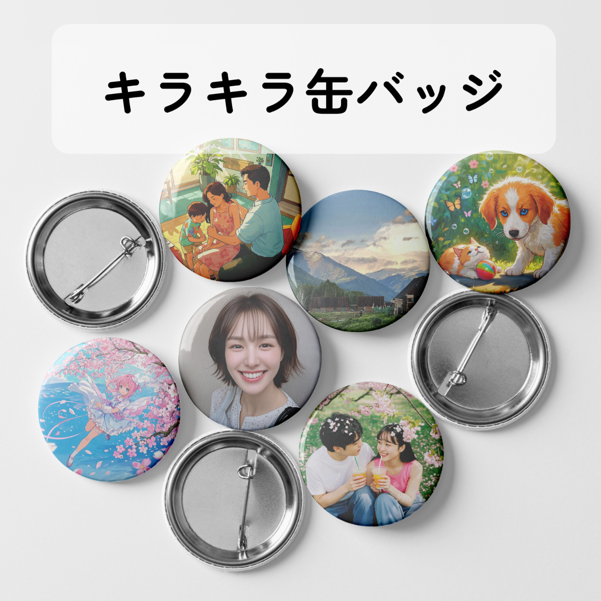 キラキラ缶バッジ｜ホログラム・グリッター・アップロードした