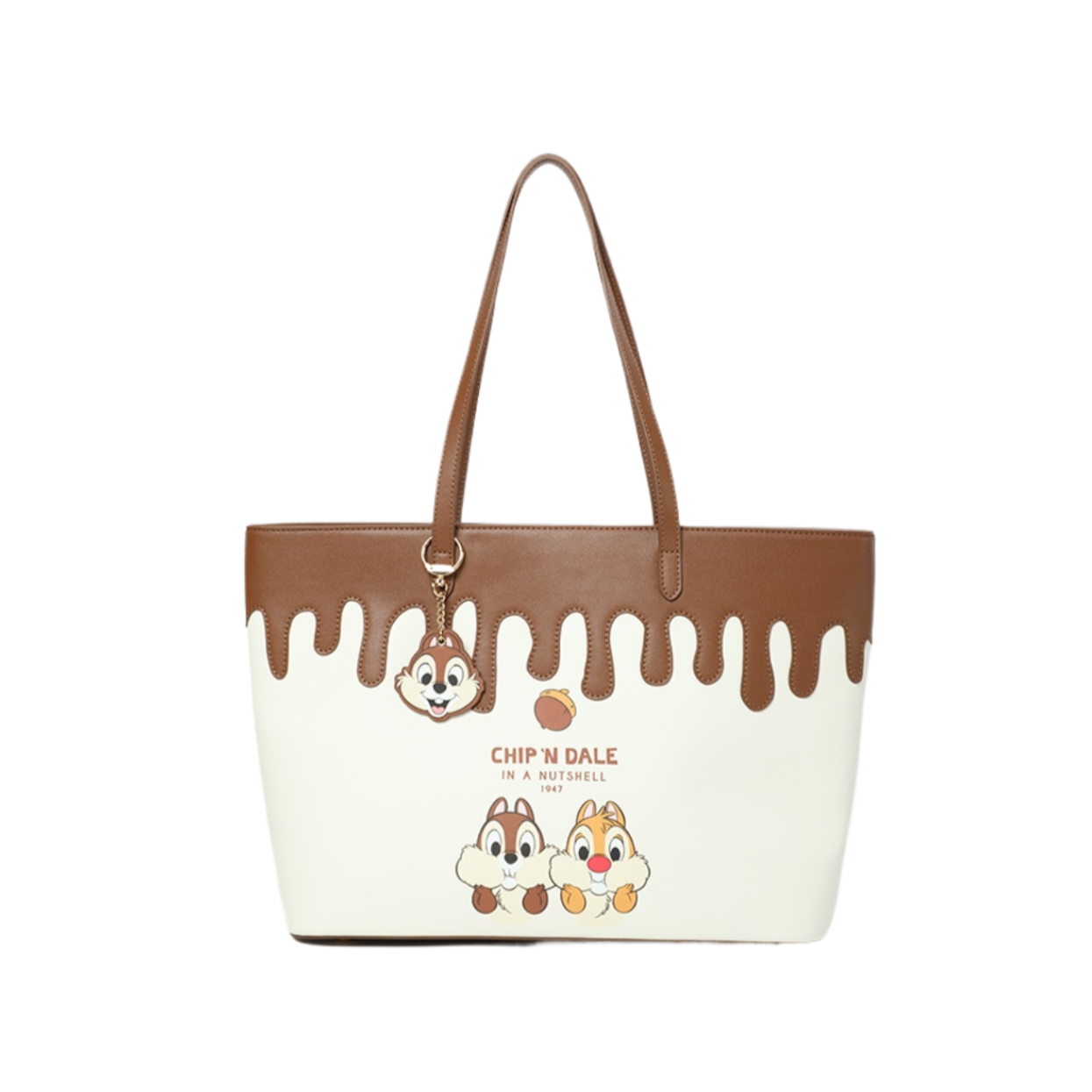 「MESUCA&Disney」トートバッグ｜チップとデール・ドリップパターン・エレガント・チャーム付き・ミディアムサイズ・デザイン性・高級・ディズニー正規品|undefined