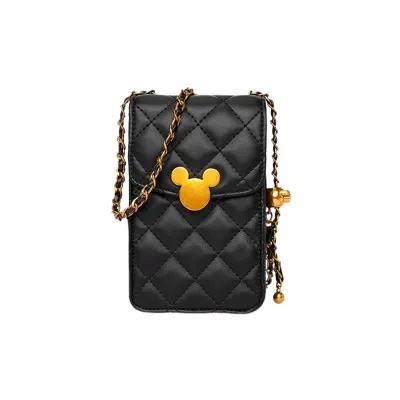 「MESUCA&Disney」ショルダーバッグ｜スマホ用・新作・高級感・小さなバッグ・黒・刺繍・チェーン・斜め掛け・ディズニー正規品