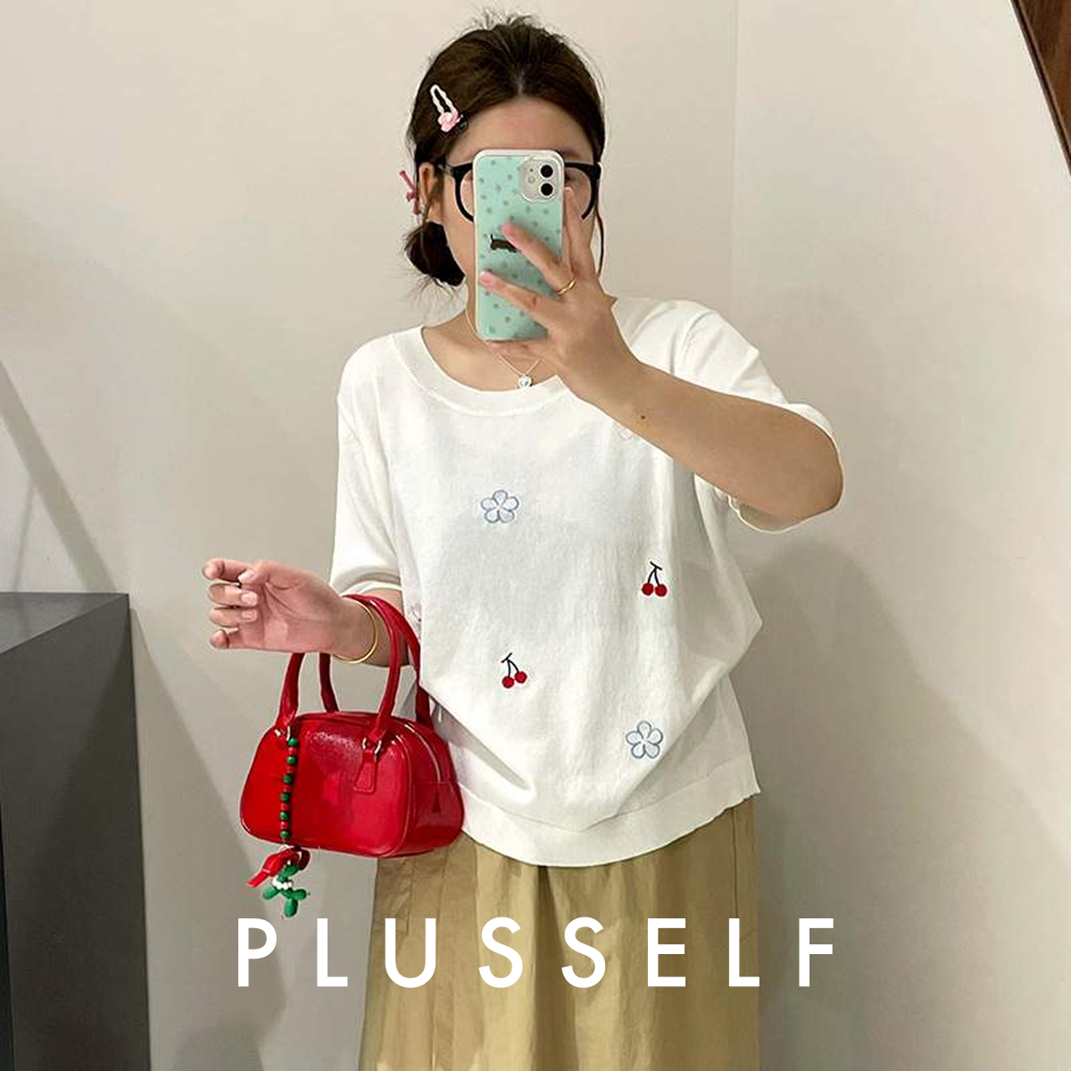 トップス｜大きいサイズ・レディース・ラウンドネック・刺繍・ニット・2025夏・半袖Tシャツ・ゆったり・カジュアル|undefined
