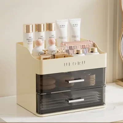 PH HOME 化粧品収納ボックス｜高級感・デスク上収納・防塵・化粧ボックス・仕切り収納・大容量・化粧品ラック