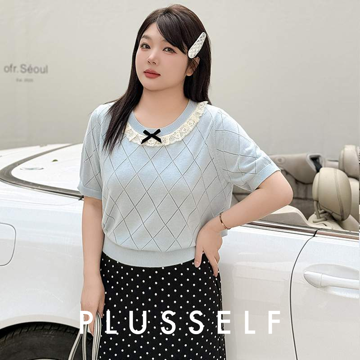 トップス｜大きいサイズ・レディース・レース・花柄・蝶結び・丸首・ニット・半袖Tシャツ・夏服・ぽっちゃりさん向き・可愛い・フェミニン|undefined