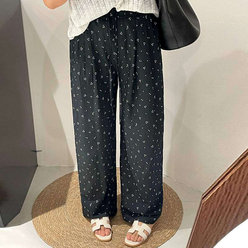 ボトムス｜大きいサイズ・レディース・薄手・ストレートパンツ・ドレープ感・フルレングス・花柄・ワイドレッグ・2025夏・体型カバー・おしゃれ|undefined