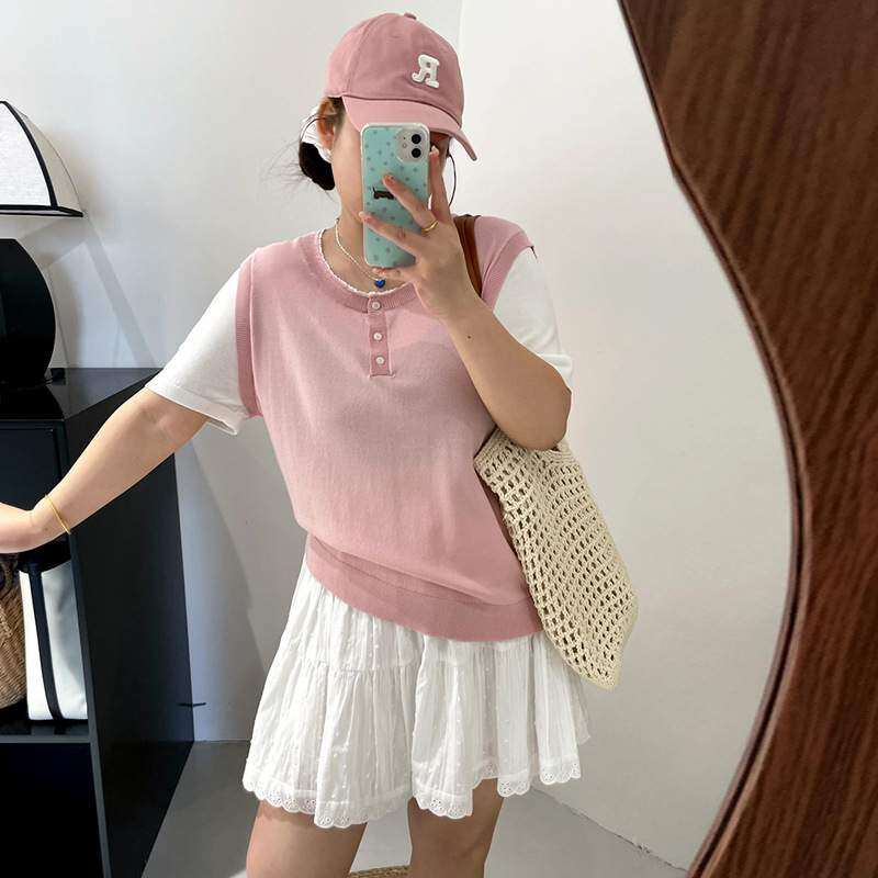 トップス｜大きいサイズ・レディース・学院風・カジュアル・配色・ニット・半袖Tシャツ・2025夏・ゆったり・体型カバー・おしゃれ|undefined