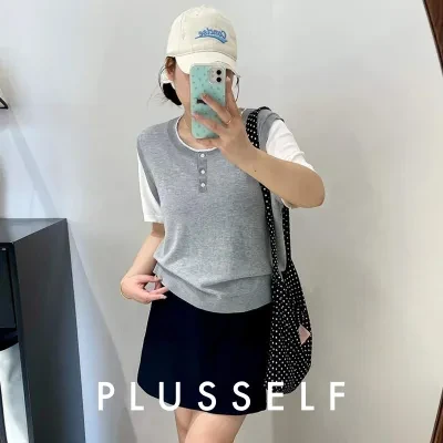 トップス｜大きいサイズ・レディース・学院風・カジュアル・配色・ニット・半袖Tシャツ・2025夏・ゆったり・体型カバー・おしゃれ