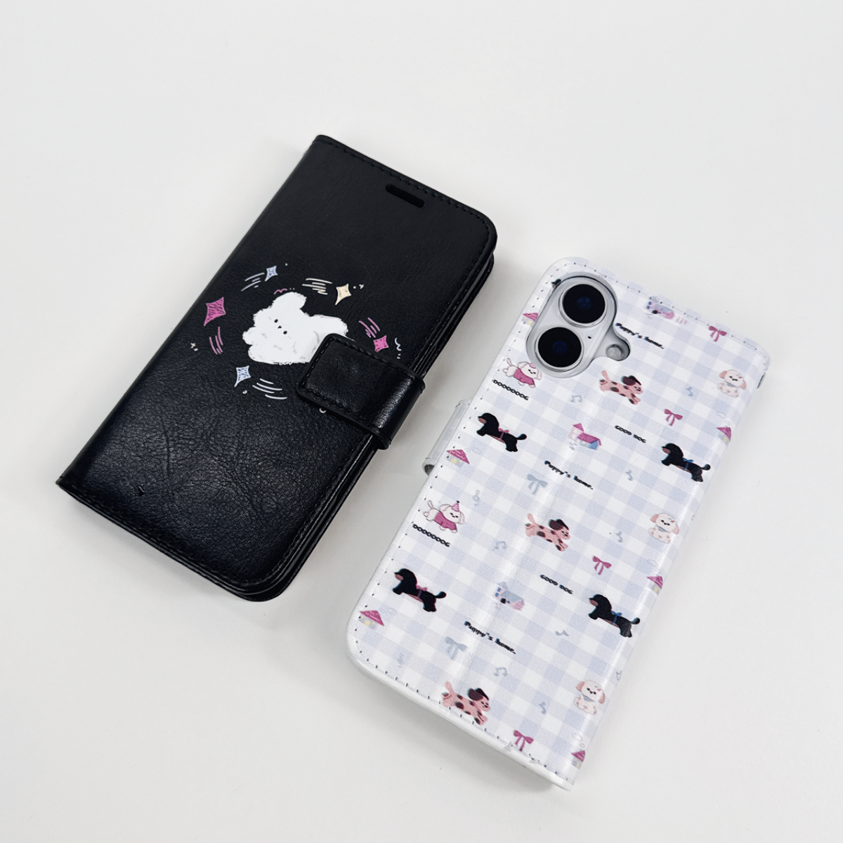手帳型スマホケース｜スタンド機能付き・合成皮革・UV印刷・2色選択可能|undefined