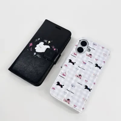 手帳型スマホケース｜スタンド機能付き・合成皮革・UV印刷・2色選択可能