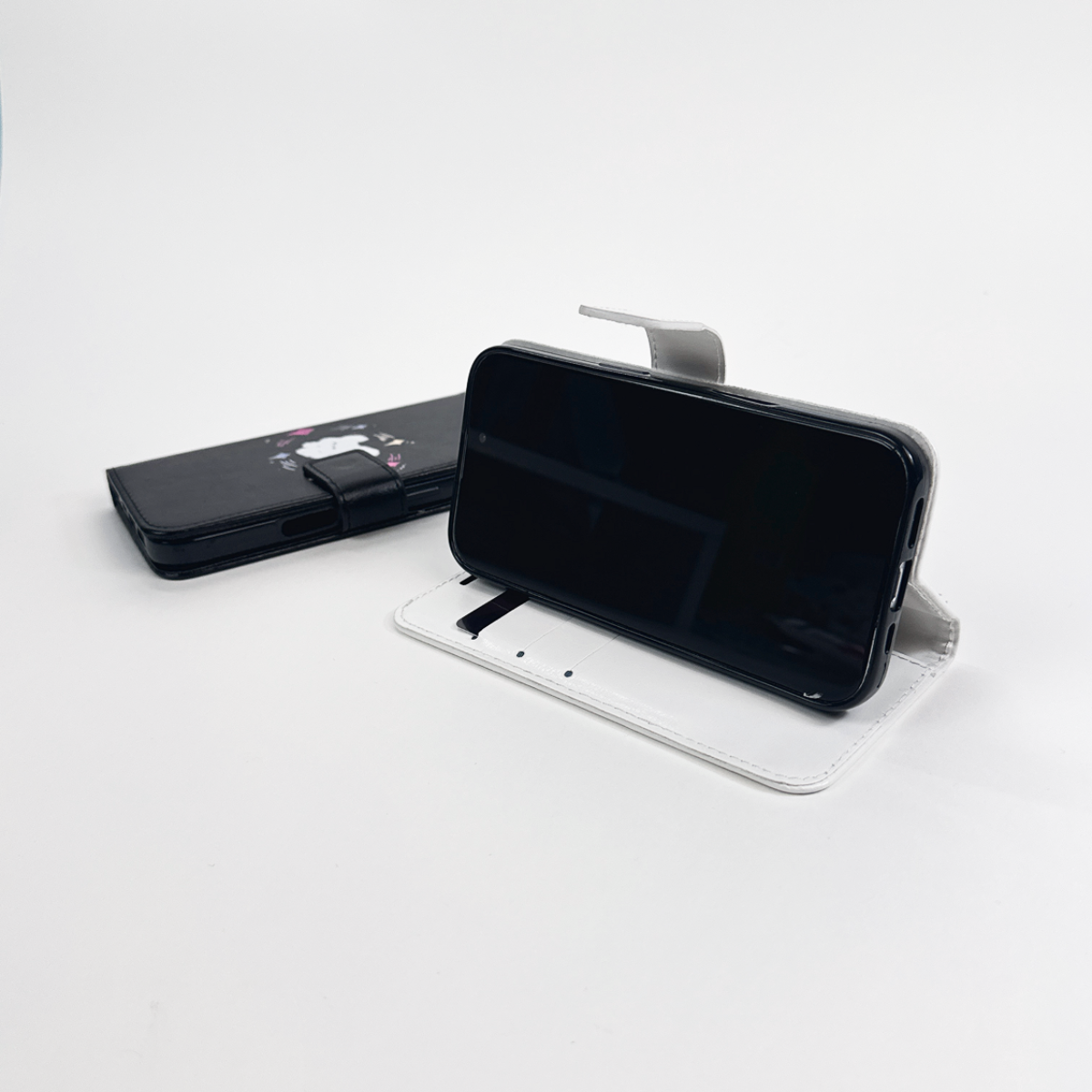 手帳型スマホケース｜スタンド機能付き・合成皮革・UV印刷・2色選択可能|undefined