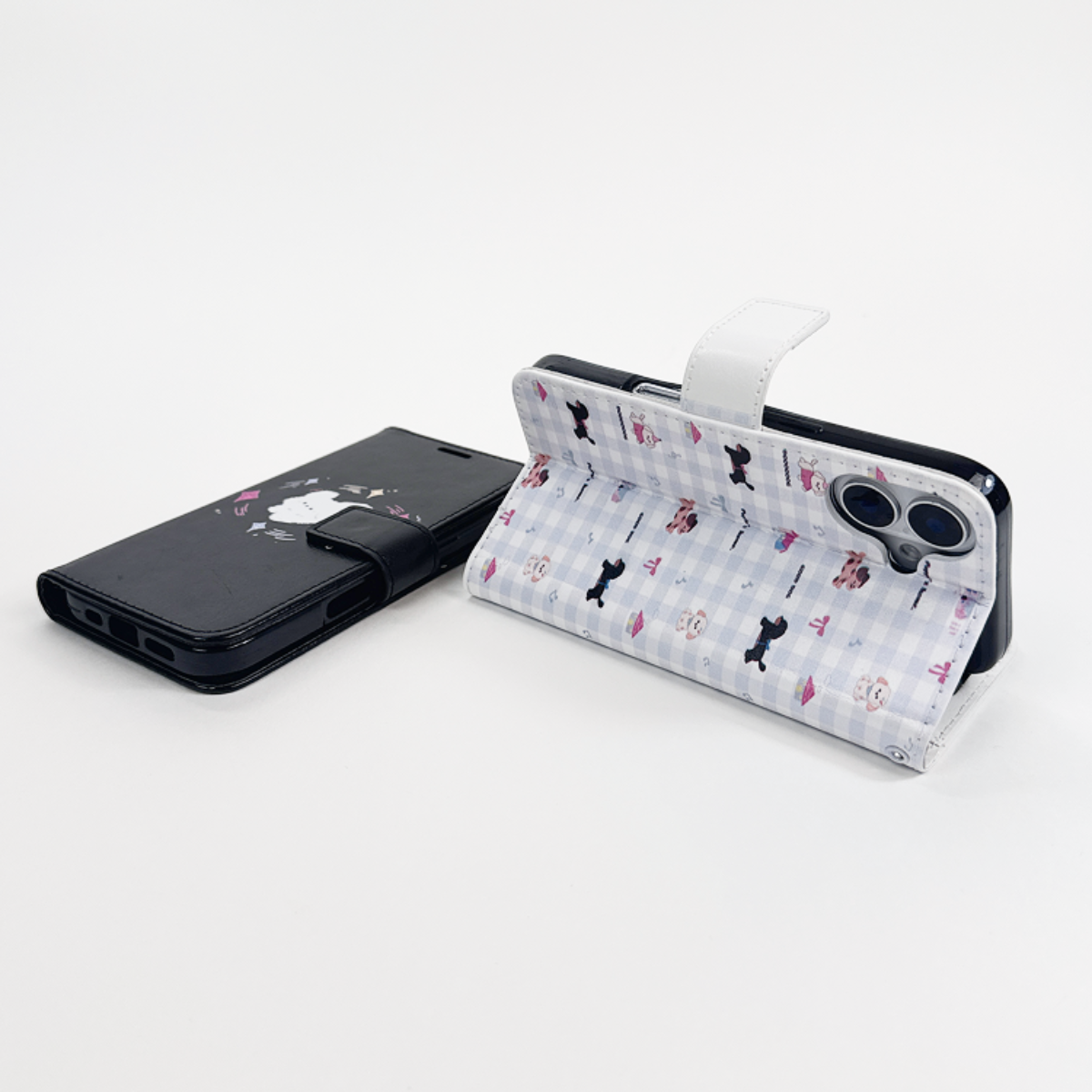 手帳型スマホケース｜スタンド機能付き・合成皮革・UV印刷・2色選択可能|undefined