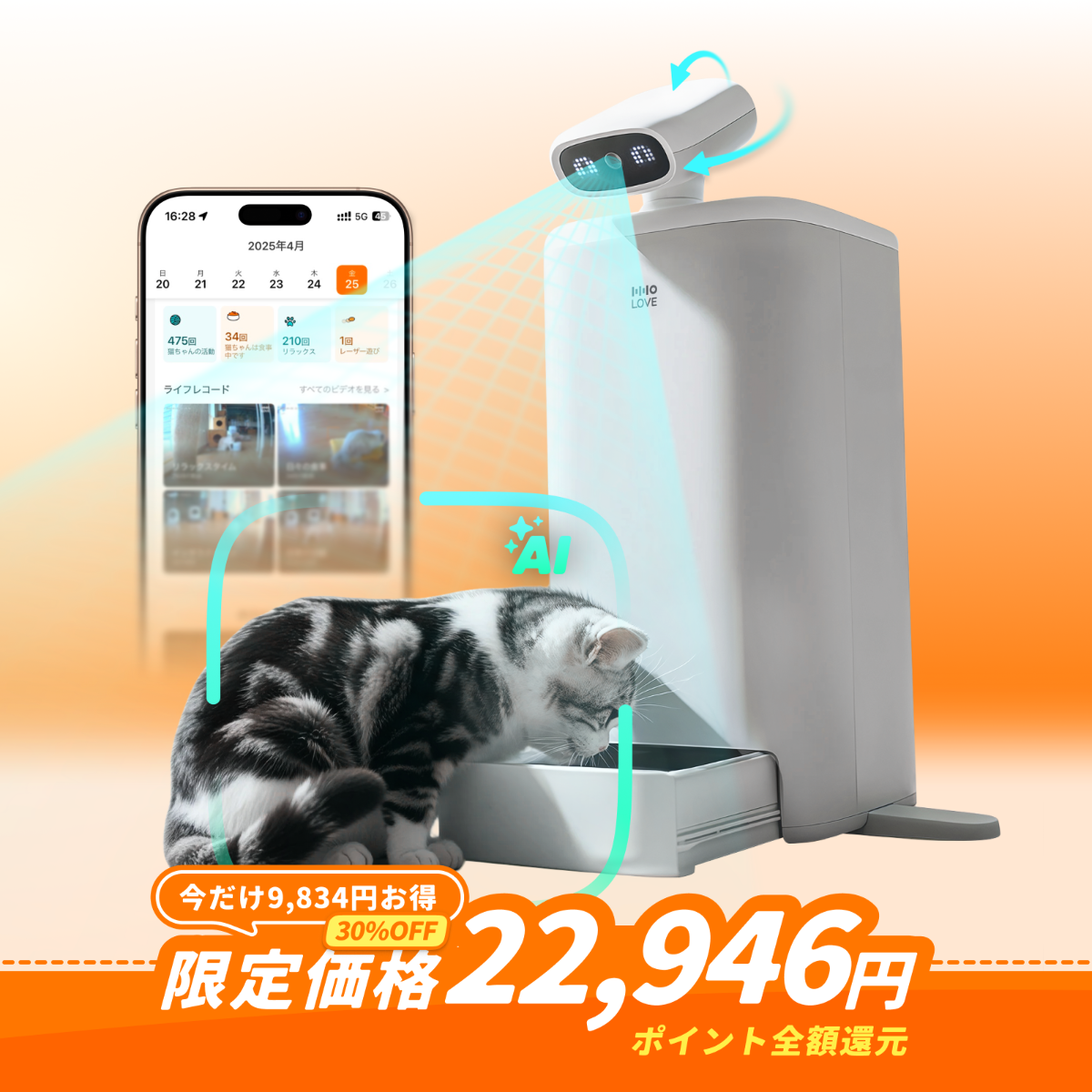 【HHOLOVE日本大人気】O Sitter猫用スマートコンパニオンロボット ｜ AI・カメラ付・犬、猫留守番・双方向会話・自動給餌器 ・wifi対応|undefined