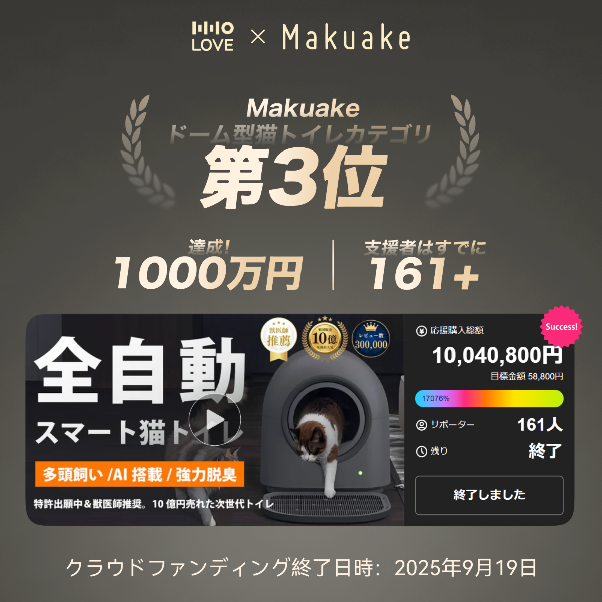 【日本初登場】HHOLOVE 自動猫トイレ Pro L1 ダークグレー\MakuakeカテゴリTOP 3/全額ポイント還元・1年間付属品無料｜最新スマート猫トイレ｜全自動清掃｜スマホ遠隔操作iOS/Android対応｜自動脱臭｜多頭飼い対応｜日本語説明書付き｜1年保証｜国内発送|undefined