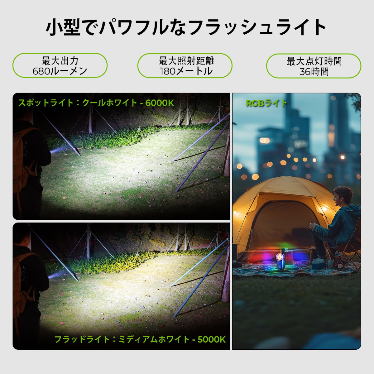 Wurkkos HD03 クリップライト｜ LED・軽量・小型・懐中電灯・680ルーメン・3つの光源・スポット/フラッドライトとRGBカラーライト・Type-C充電式・IPX6防水・射程180メートル・クリップオン・磁気犬・散歩防災・停電対策・作業用・ハンディライト緊急用|undefined