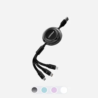PISEN 3in1速充データケーブル｜伸縮式・6A充電対応・Apple・Huawei・Android・Type-Cスマホ・車載用