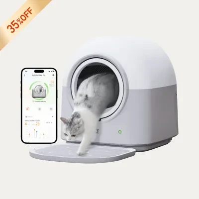 自動猫トイレ Pro ホワイト｜全自動清掃＆AI管理・掃除不要・脱臭・多頭飼い対応・｜スマホで遠隔操作（iOS/Android対応）｜自動脱臭｜多頭飼いにも対応｜日本語説明書付き｜安心の1年保証｜米Amazon新着1位