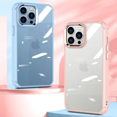ワクワク広場 ソフト材質落下防止スマホケース｜クリアメタルボタン＆レンズフレーム｜三層構造できちんと保護する