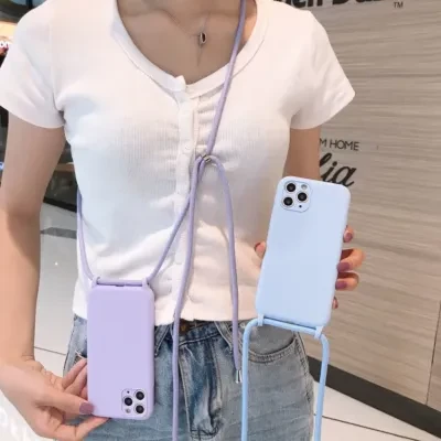 首掛けストラップ付きシリコンiPhoneスマホケース｜ワイヤレス充電に対応、ネック・ショルダー・ハンド使用はお好みに選ぶ可能