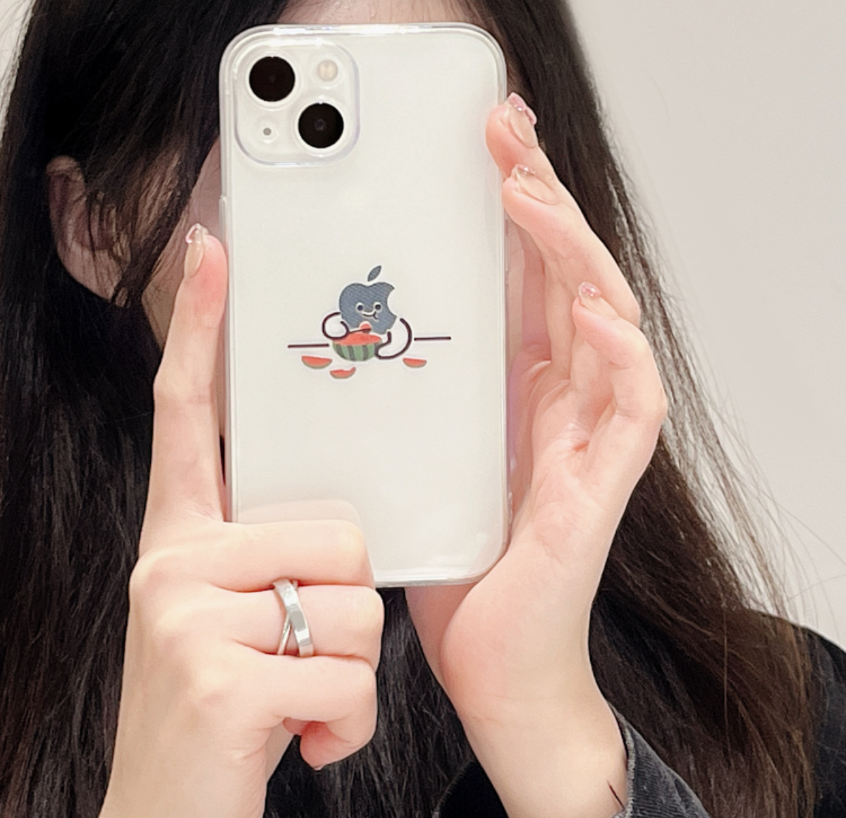 『人気商品』アップルアイコンがスイカを食べる？！クリアiPhoneスマホケース｜美味しいスイカはご愛用のスマホにもシェア(笑)|undefined