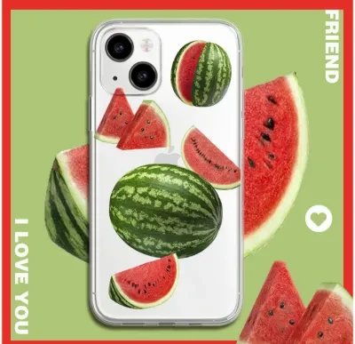 ワクワク広場 大玉すいか柄マット質感クリアiPhoneスマホケース｜ 丸ごとからカットスイカまで！