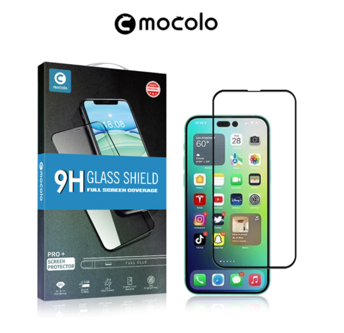 『iPhone14シリーズ専用』【9H硬度】黒縁2.5Dラウンドエッジ強化ガラスiPhone保護フィルム｜超クリア材料使用「mocolo」