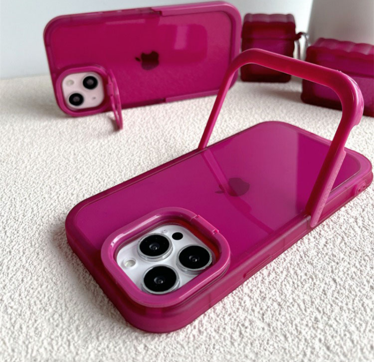 【隠しスタンド】iPhone対応スマホケース｜きれいローズ色|undefined
