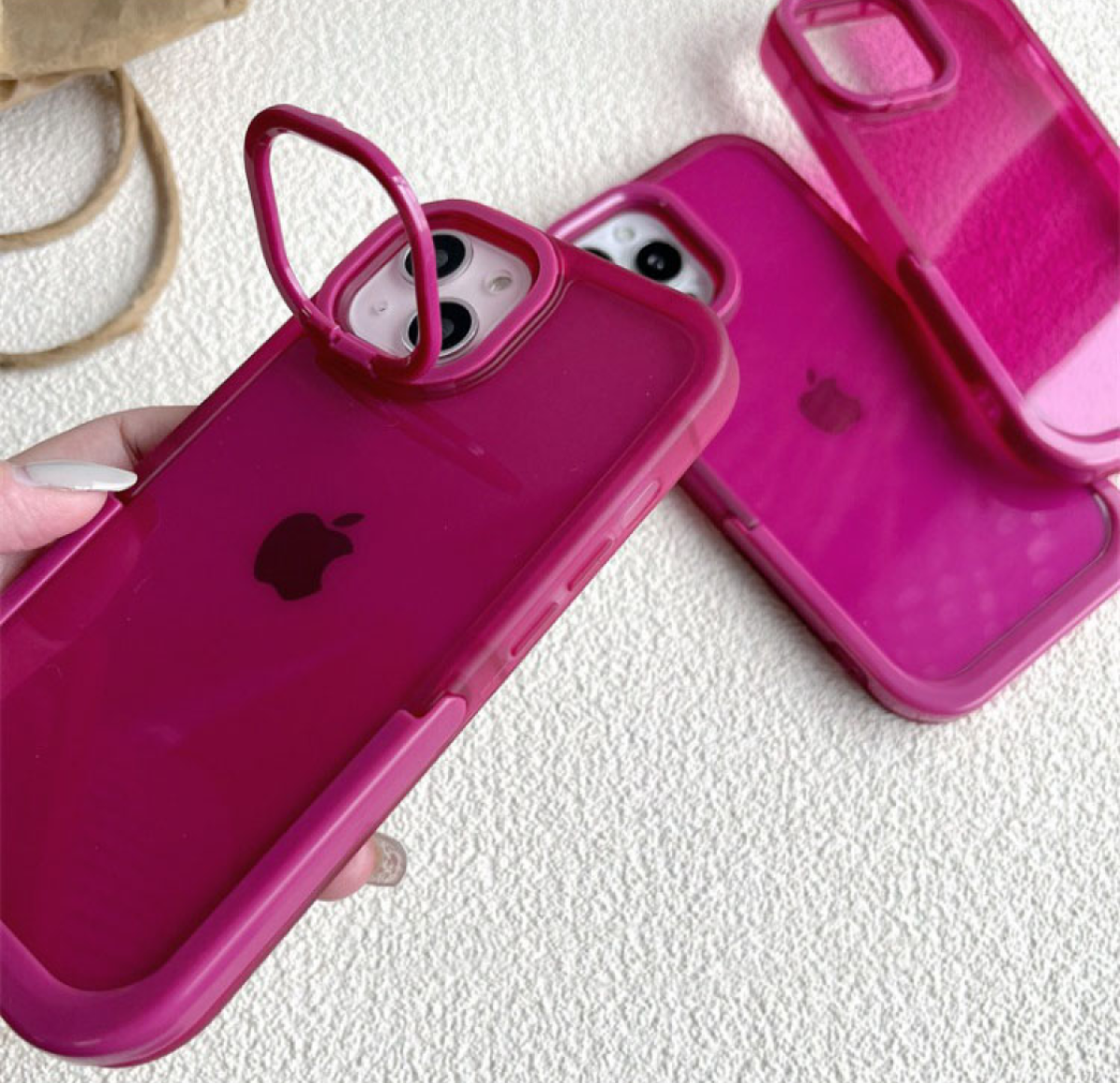 【隠しスタンド】iPhone対応スマホケース｜きれいローズ色|undefined
