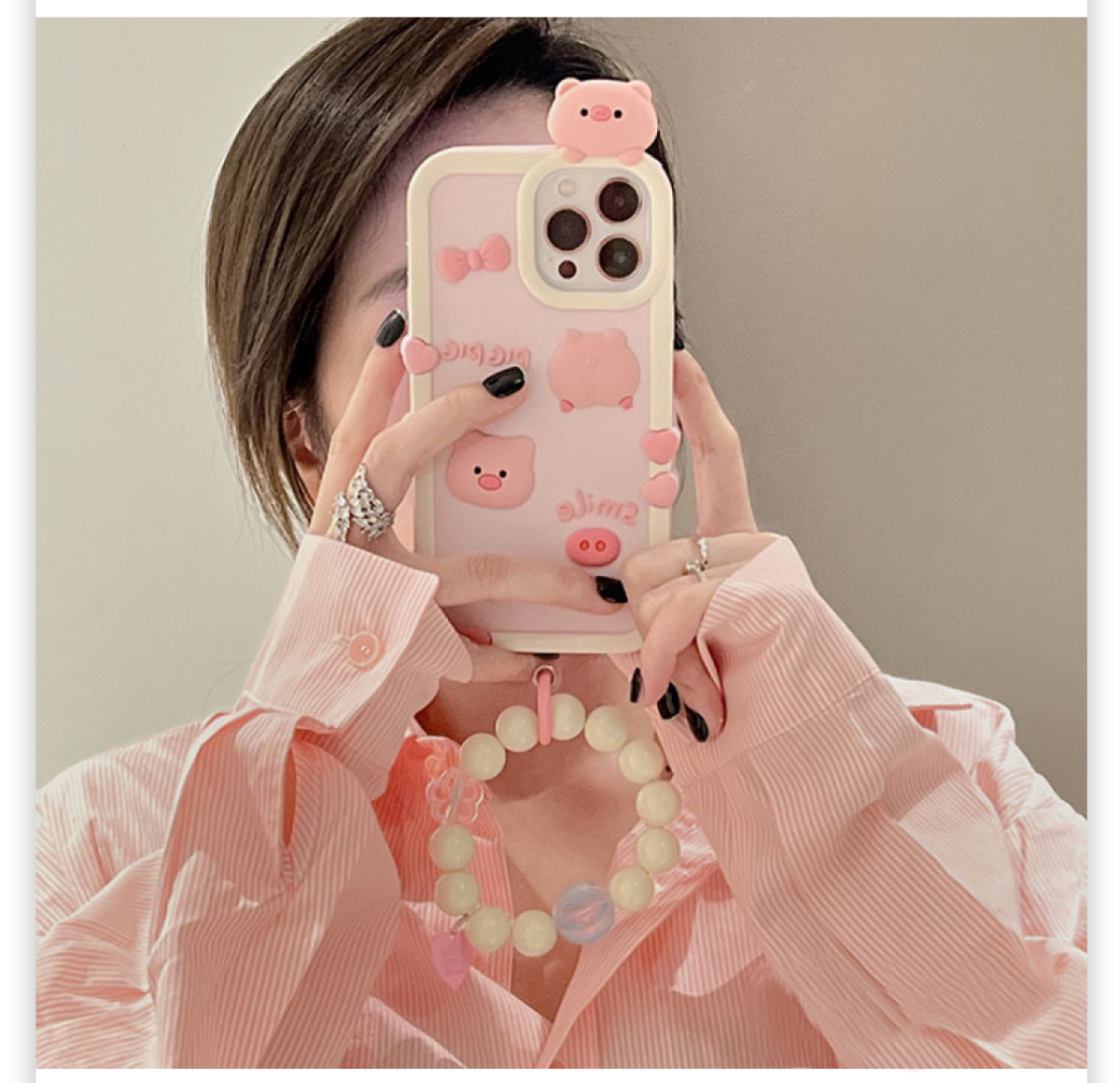 【ピンクリボンと子豚】可愛いiPhoneケース｜シリコン材料で柔らかい