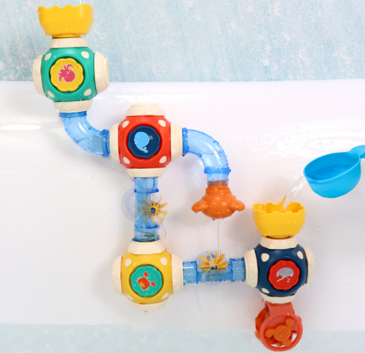 『お風呂×知育おもちゃ』浴室配管水車 DIYパイプチューブ｜組み立てで赤ちゃんの手と目の協調と想像力を高める！ プレゼントや贈り物に最適！