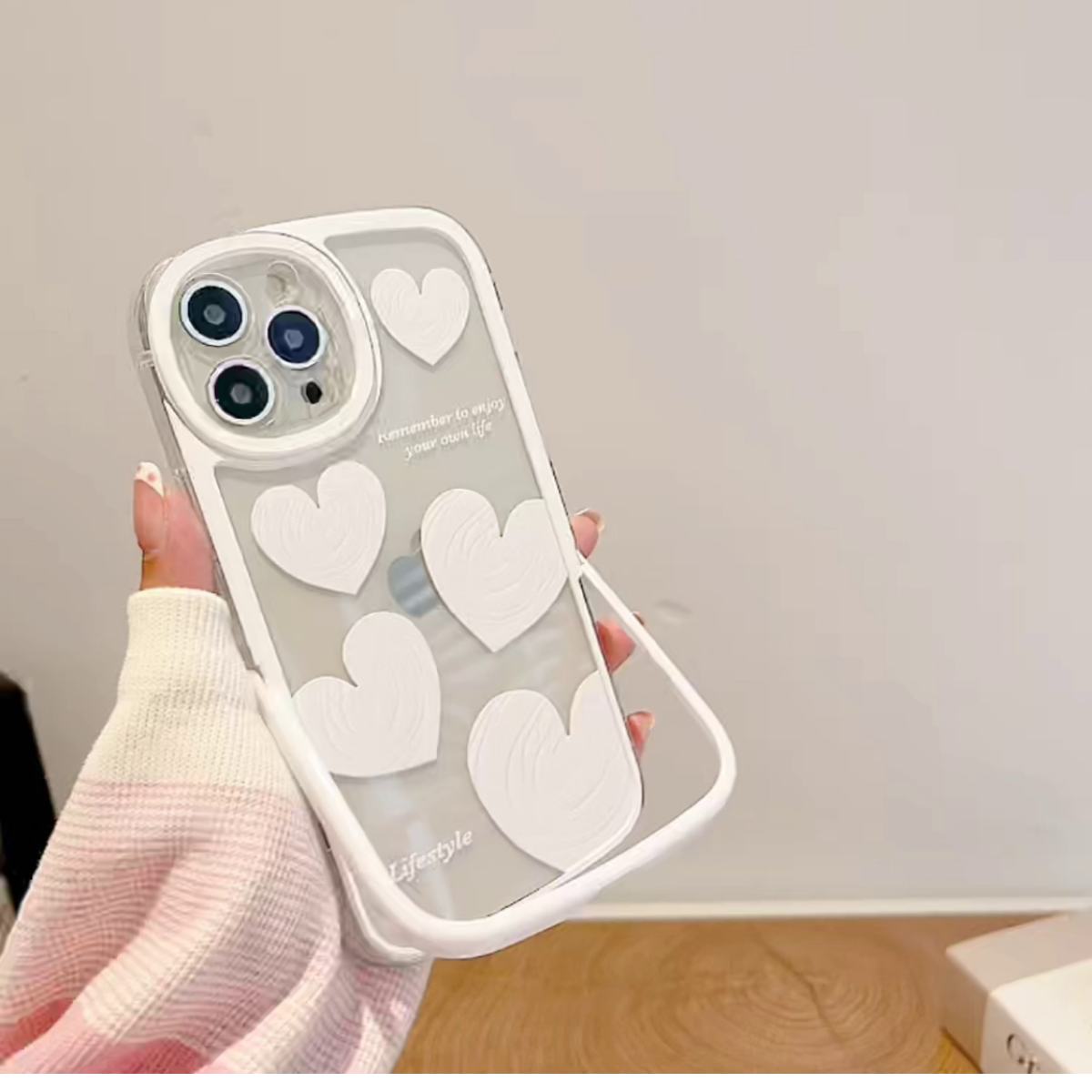 iPhoneスマホケース｜隠しスタンドデザイン・恋のハート・白いハート・落下防止・耐衝撃|undefined