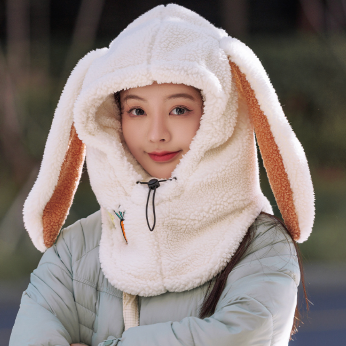 ウサギのマフラー付き帽子｜首から頭まで寒さから守ってくれます|undefined