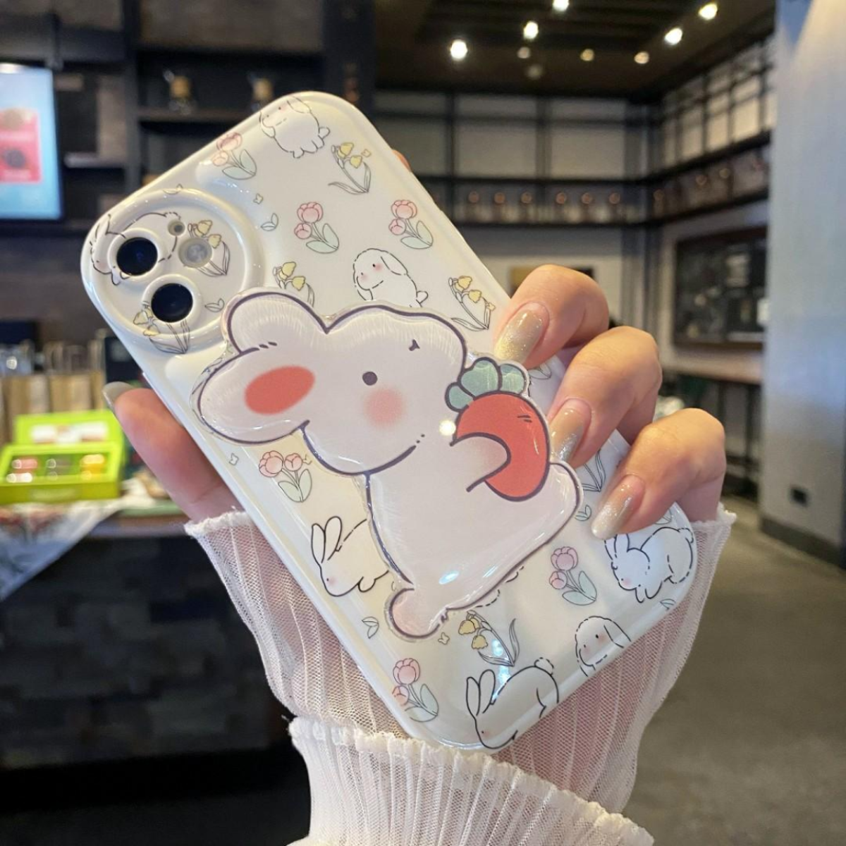 「🥕スタンド」ウサギ柄iPhone対応スマホケース｜エアバック耐衝撃|undefined