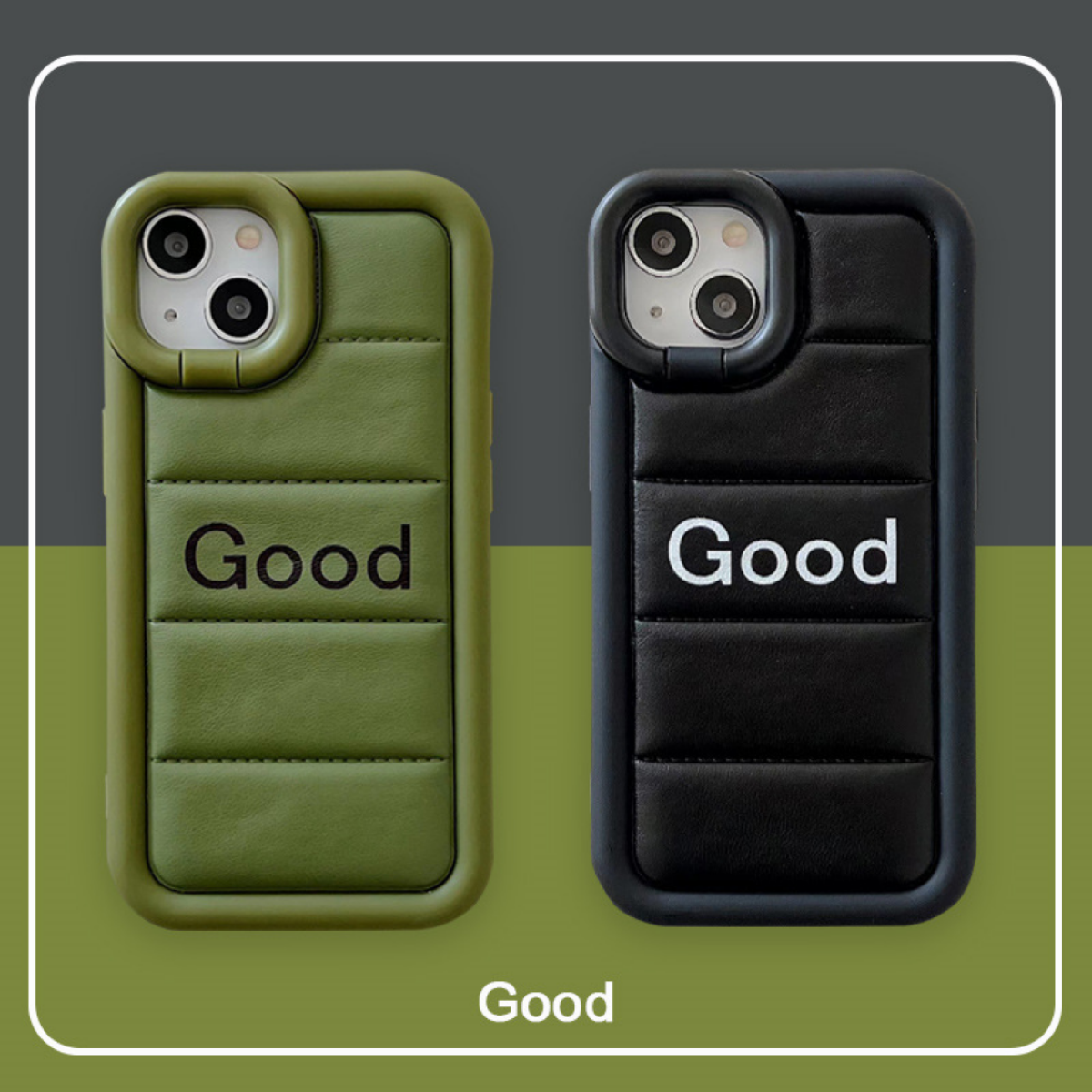 「レンズ隠しスタンド付き」 四角保護iPhone対応スマホケース  （14も対応） ｜Good luck