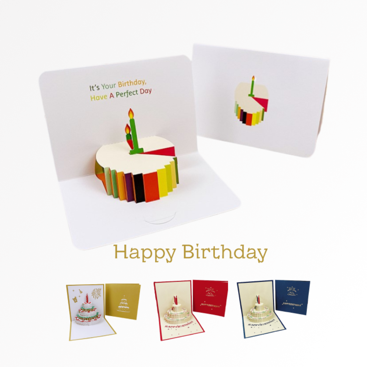 『バースデーカード』バースデーケーキのポップアップカード｜封筒・メッセージカード付、子供・両親・結婚相手・家族・同僚・お友達へのお誕生日お祝いカード|undefined
