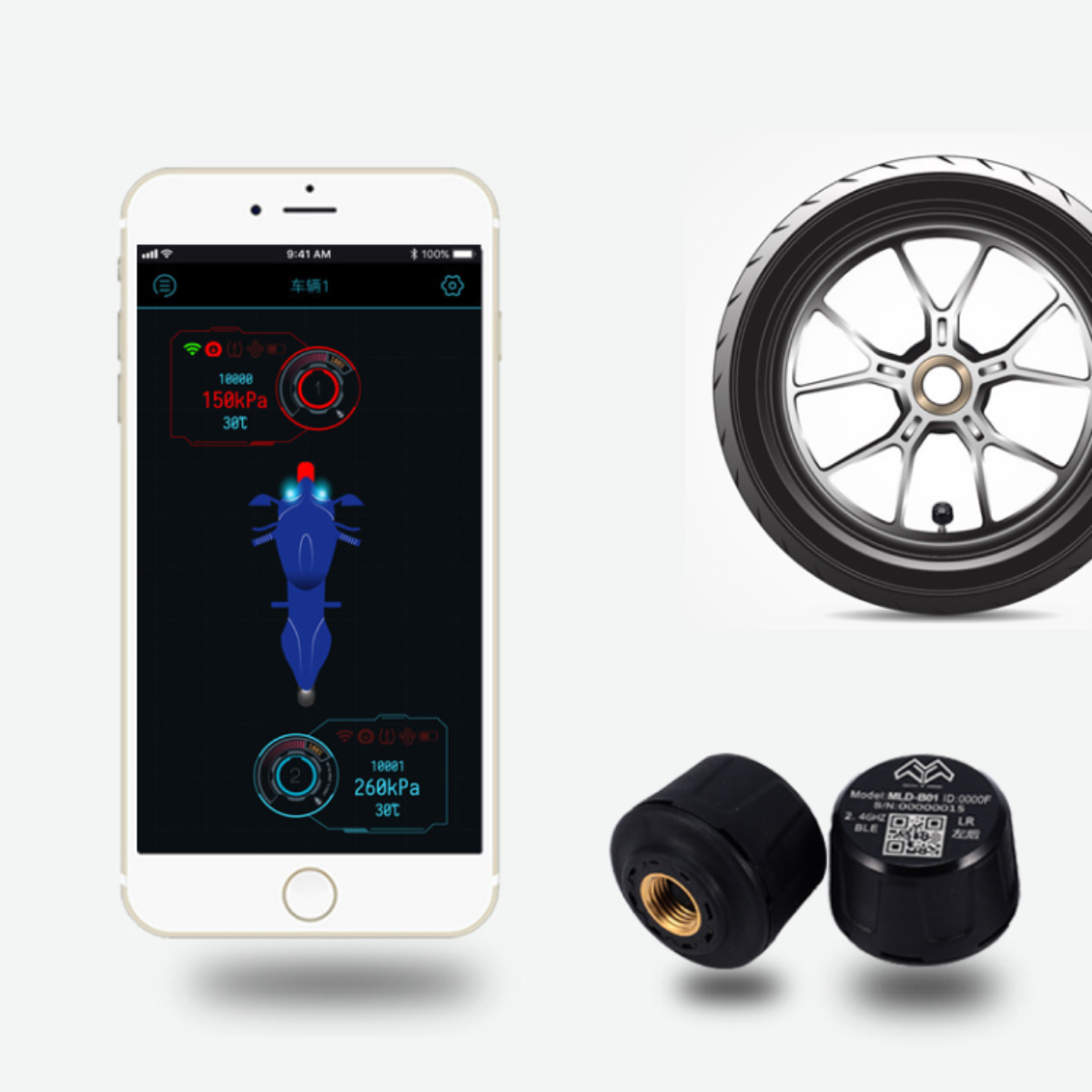 TPMSタイヤ空気圧と温度監視システム｜スマホアプリで監視、バイク・原付・自転車専用、取扱説明書付き|undefined