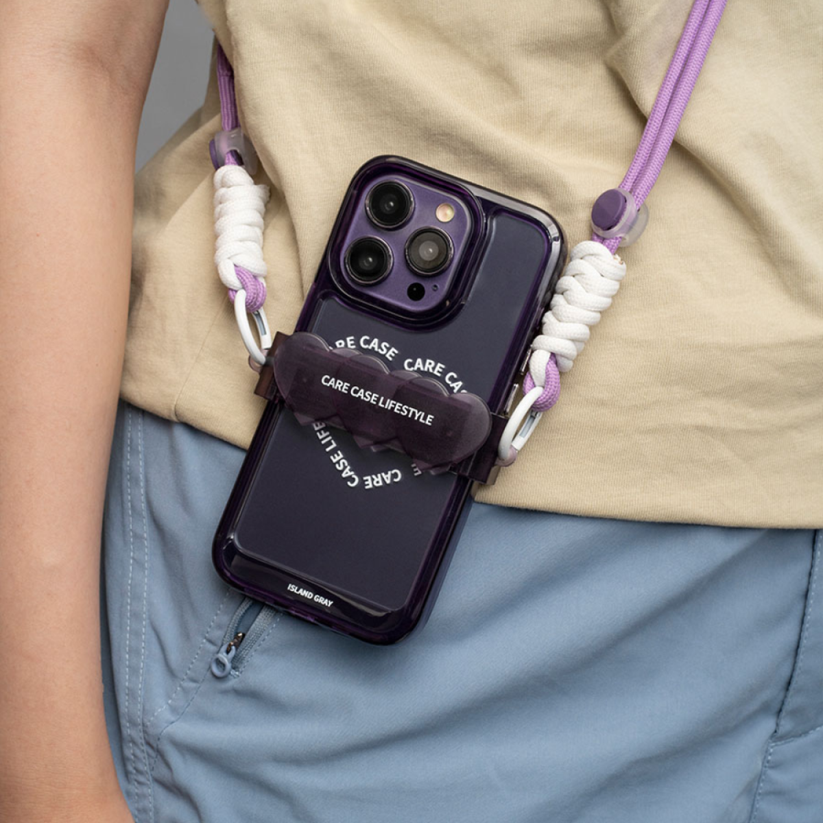 「スタイリッシュ風・綺麗な紫白カラー」 クリアソフトiPhone対応スマホケース （14も対応） ｜ストラップ付き、オリジナルデザイン、お洒落|undefined