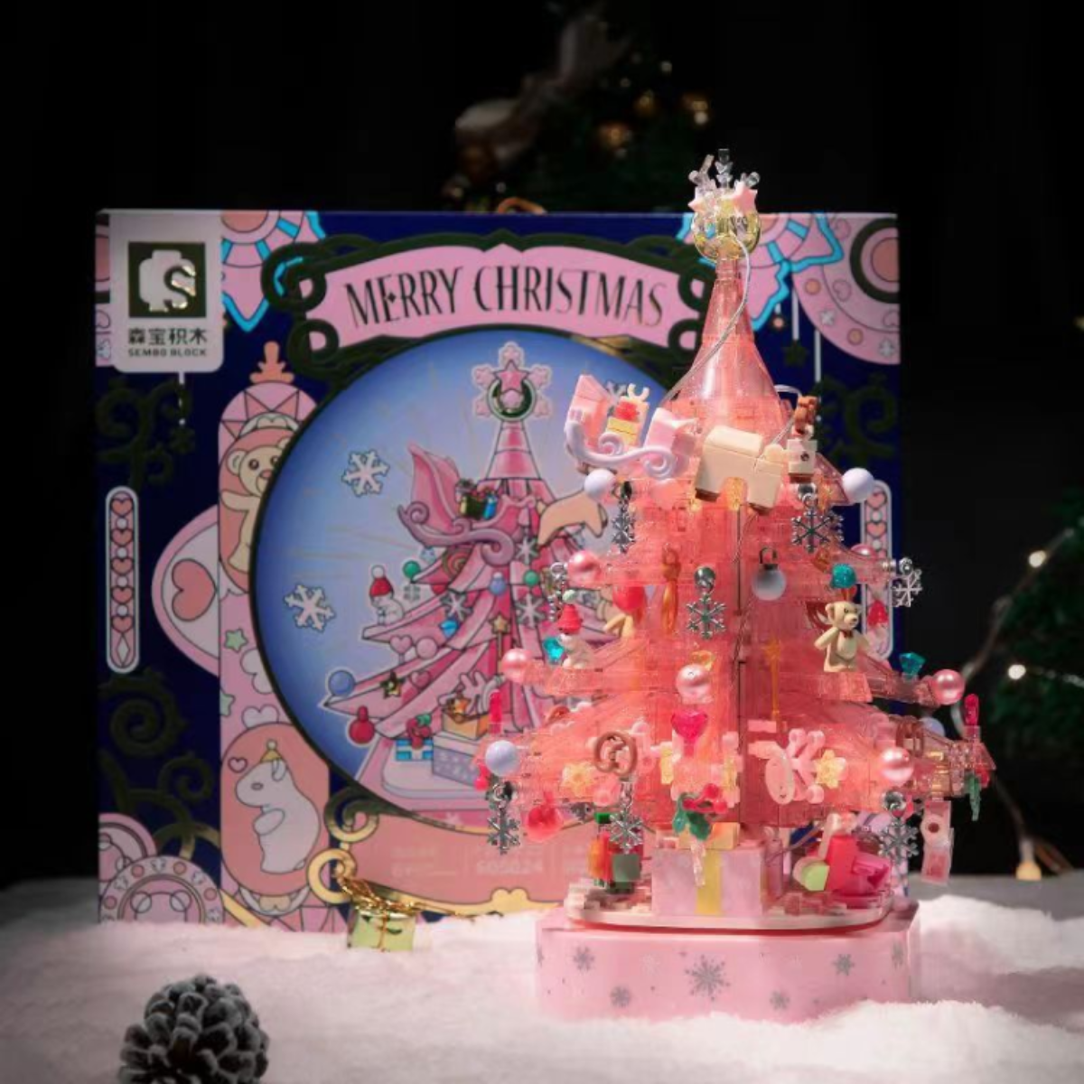 『超レア』【12月初出荷予定】幻ピンクのクリスマスツリー積み木オルゴール（675PCS）｜女の子が絶対喜ぶプレゼント！|undefined